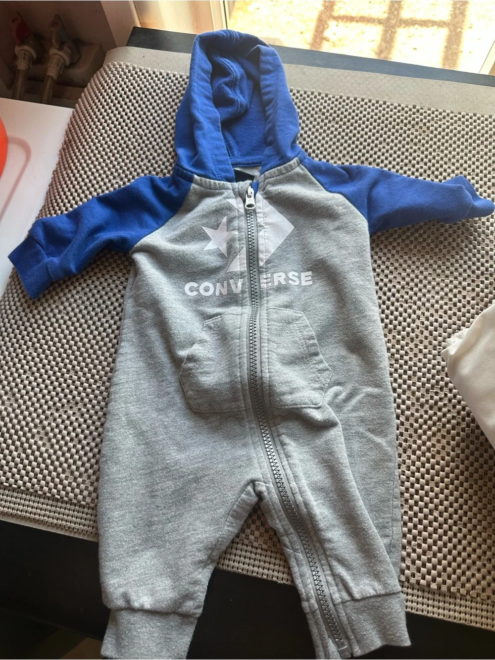 Converse Gray and Blue Toddler Hooded One-Piece Romper